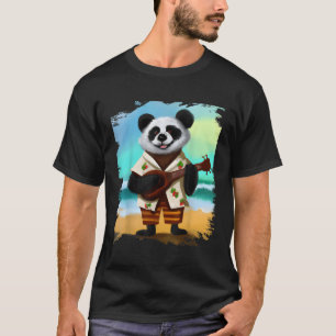 Camiseta Havaiana Aloha Panda Jogando Praia Ukulele