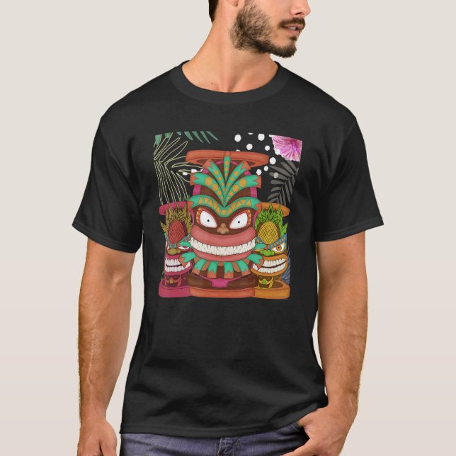 Camiseta Havaiana Totem Polinésia Tiki Mask Statue Ti (Frente)