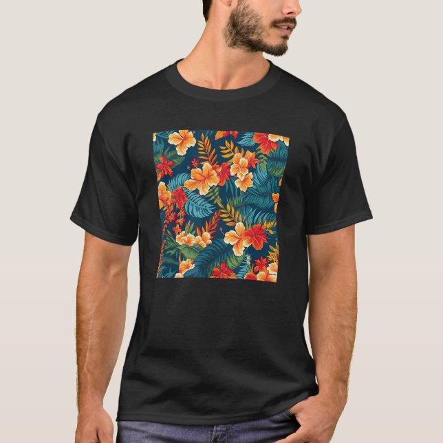 Camiseta Havaiana Tropical Flower Leaf Pattern Beach Vacati (Frente)