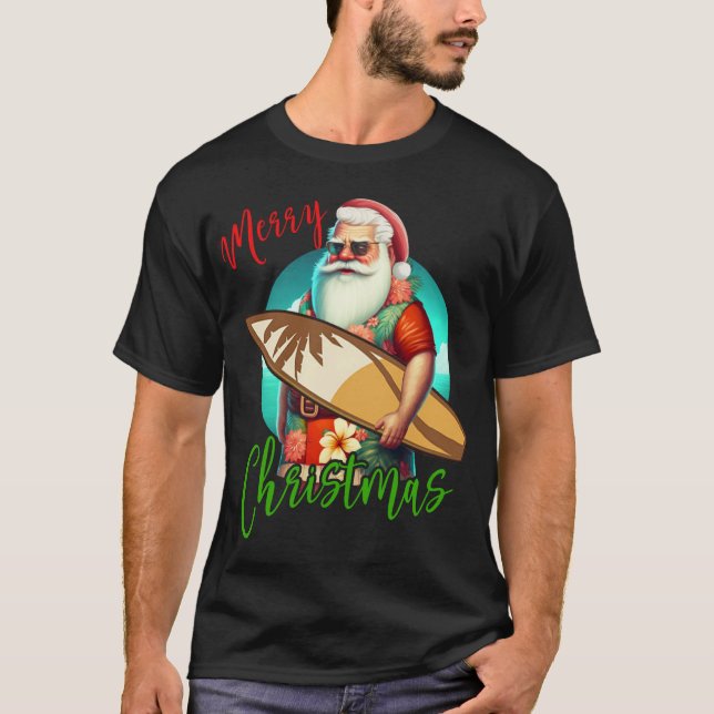 Camiseta Havaiano Papais noeis de surfe no Natal Pajama Haw (Frente)