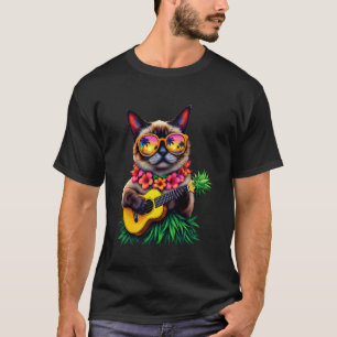 Camiseta Havaiano Siamese Cat & Pineapple Ukulele Summer Va
