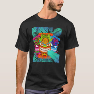 Camiseta Havaiano Tiki Mask Luau Party Polynésia Statu To
