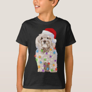 Camiseta Havana Natal Luzes Xmas Cachorro Sobre Santa Hat