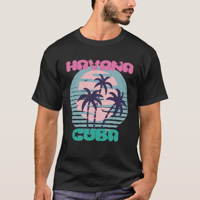 Camiseta Havana Palm trees Cuba Vacation Ocean Surfing Cari (Frente)