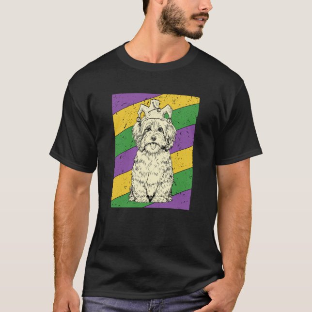 Camiseta Havanese Jester Mardi Gras Dog Mom or Dad (Frente)