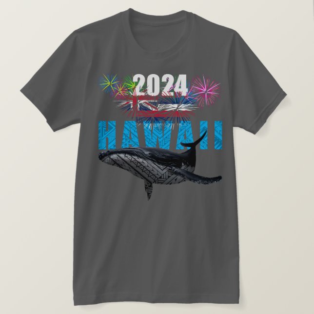 CAMISETA HAWAII 2024 FOGOS TRIBAIS POLINESIANOS DE HUMPBACK (Frente do Design)