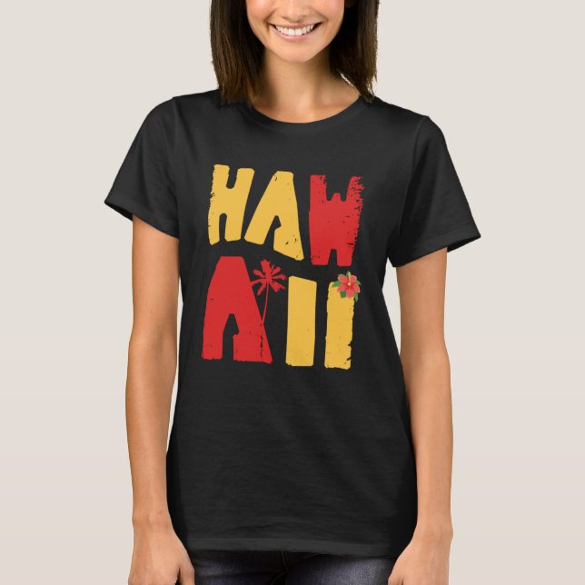 Camiseta Hawaii Aloha Hibiscus Hawaiian Islands Surfer Tiki (Frente)