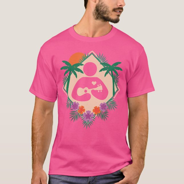 Camiseta Hawaii Aloha Uke Musical Guitar Flores Acústicas (Frente)