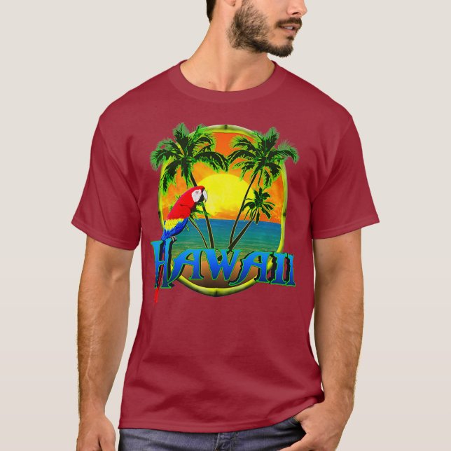 Camiseta Hawaii Beach Sunset Parrot Premium (Frente)