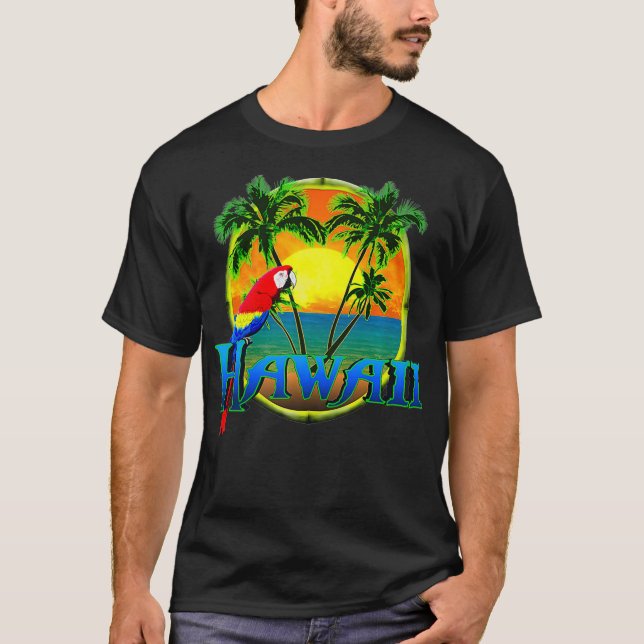 Camiseta Hawaii Beach Sunset Parrot Premium (Frente)