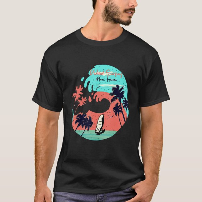 Camiseta Hawaii Maui Beach Wind Surfing Retro Wave Summer F (Frente)