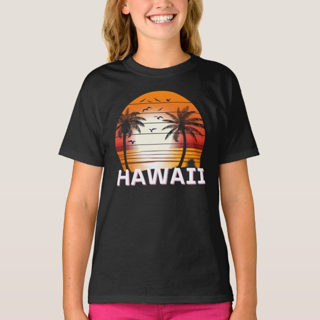 Camiseta Hawaii Vintage Palm Trees Summer Beach (Frente)