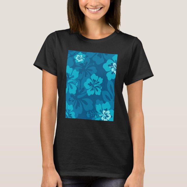 Camiseta Hawaiian Blue Hibiscus Flower Tropical Floral (Frente)