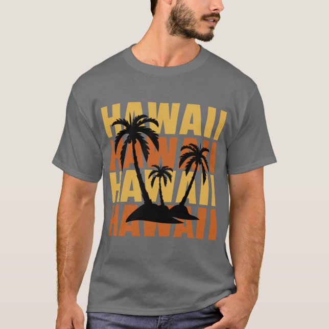 Camiseta Hawaiian Islands Surf Style Palm Trees Beach print (Frente)