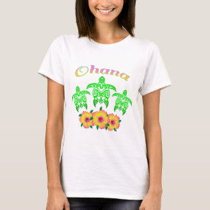 Camiseta Hawaiian Ohana das tartarugas de mar verde