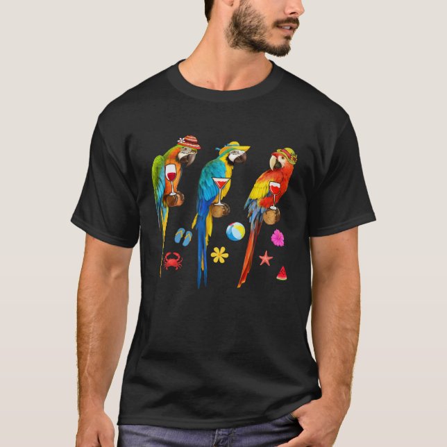 Camiseta Hawaiian Parrots Drinking Wine Christmas In July (Frente)