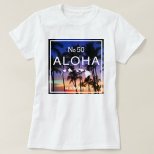 Camiseta Hawaiian Sunset Vibes com Palm Trees Brilha