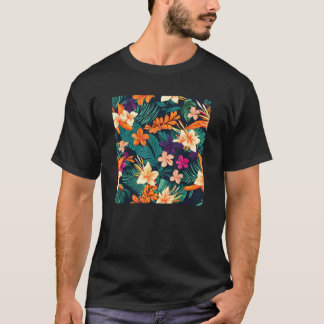 Camiseta Hawaiian Tropical Flower Leaf Pattern Beach Vacati