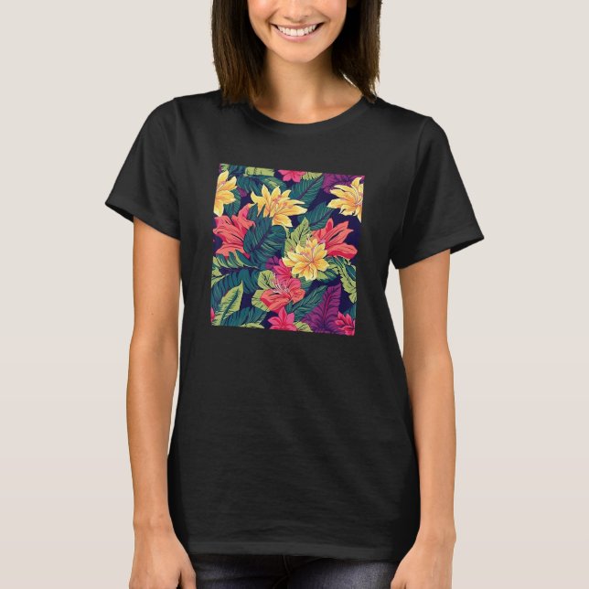 Camiseta Hawaiian Tropical Flower Leaf Pattern Beach Vacati (Frente)