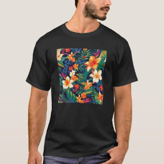Camiseta Hawaiian Tropical Flower Leaf Pattern Beach Vacati
