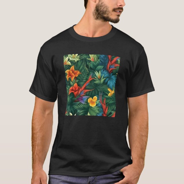 Camiseta Hawaiian Tropical Flower Leaf Pattern Beach Vacati (Frente)
