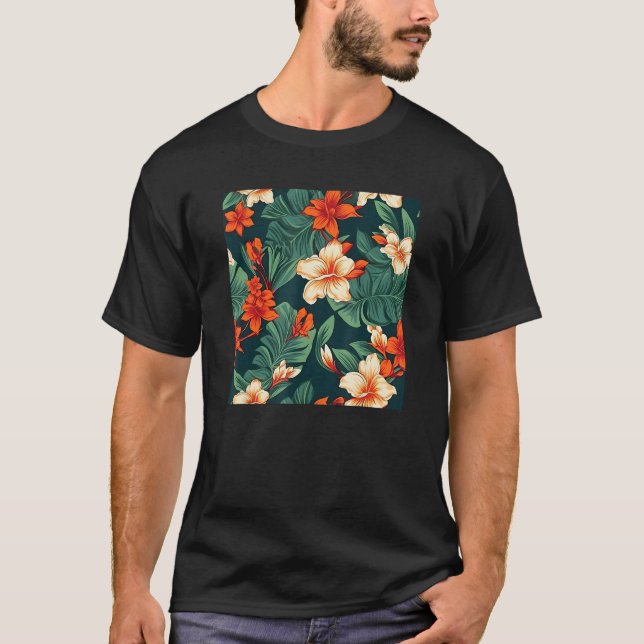 Camiseta Hawaiian Tropical Flower Leaf Pattern Beach Vacati (Frente)