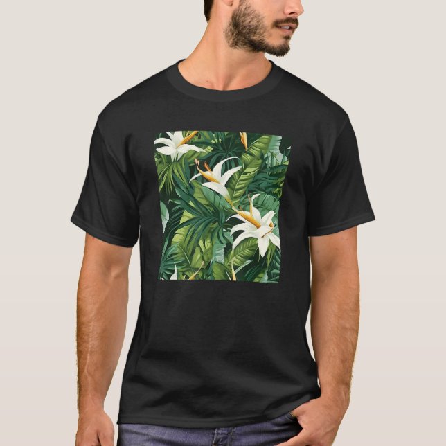 Camiseta Hawaiian Tropical Flower Leaf Pattern Beach Vacati (Frente)