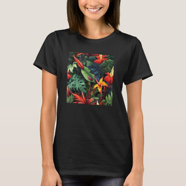 Camiseta Hawaiian Tropical Flower Leaf Pattern Beach Vacati (Frente)