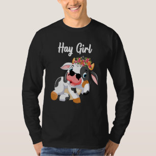 Camiseta Hay Girl Farmer Cow Cattle Cattle Fazenda Abraça H