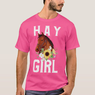 Camiseta Hay Girl Floral Horseback Andando Equestre