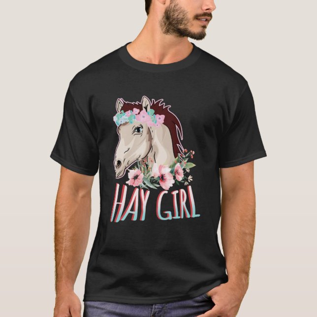 Camiseta Hay Girl Horse & Flowers Horseback Riding Floral H (Frente)