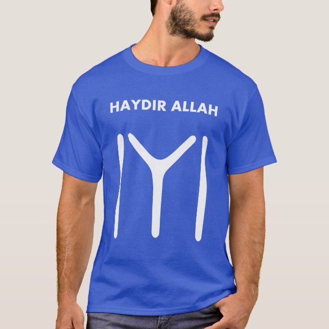 Camiseta Haydir Allah - feno Allah - bandeira de Ertugrul - (Frente)