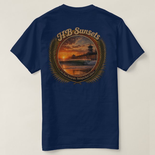 Camiseta HB Sunsets Surf (Homens)  (Verso do Design)