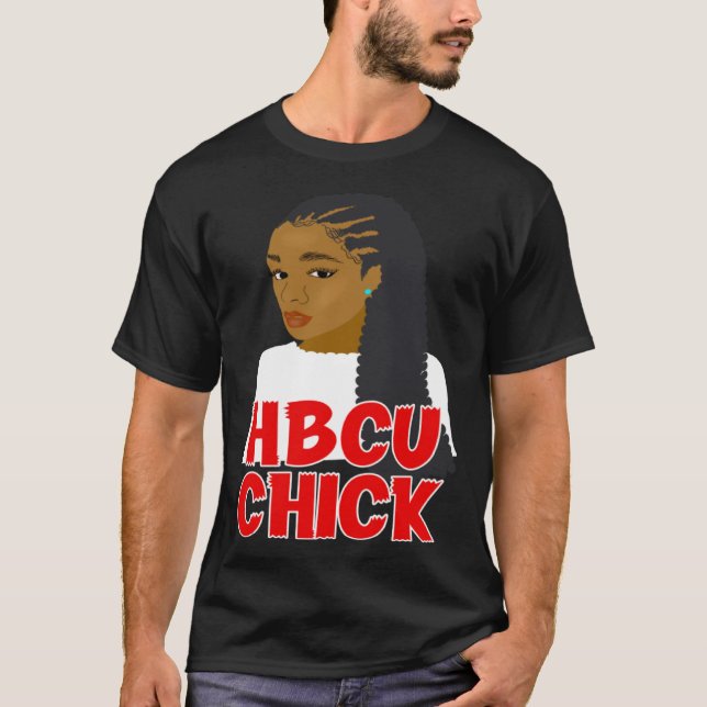 Camiseta HBCU Chick Red and White Braids Grad or Student (Frente)