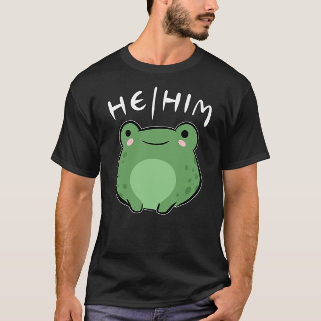 Camiseta He Him Pronouns Frog Cute LGBT Queer Aesthetic (Frente)