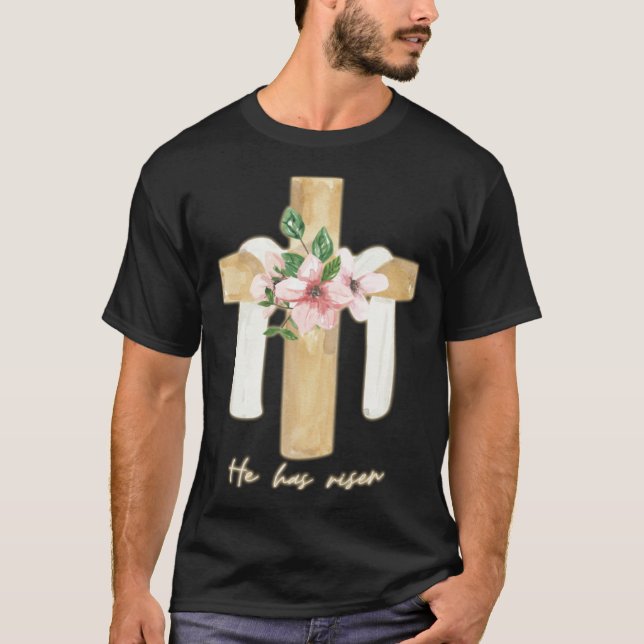 Camiseta He Is Risen Cross Jesus Religious Easter Day Chris (Frente)