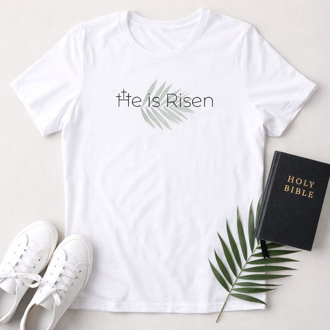 Camiseta He Is Risen Minimalist 3 Crosses Palm Leaf Easter (He is Risen Minimalist Christian Easter Shirt)