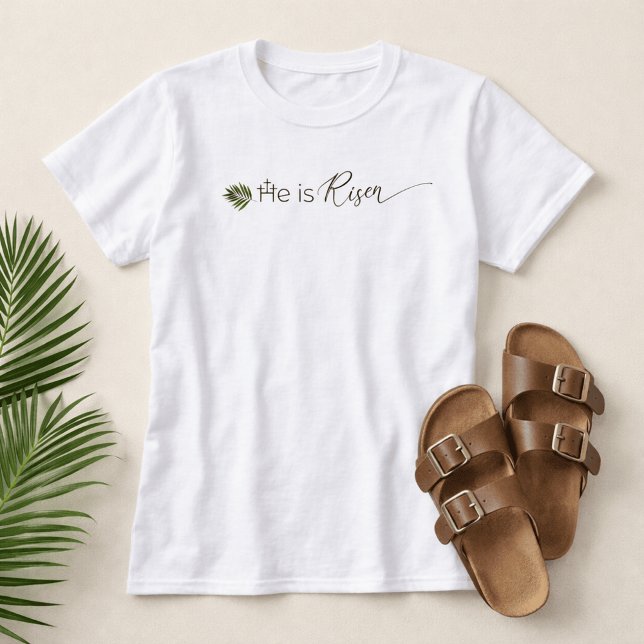 Camiseta He is Risen Palm Leaf  3 Crosses Minimalist Easter (He is Risen Palm Leaf 3 Crosses Easter Shirt)