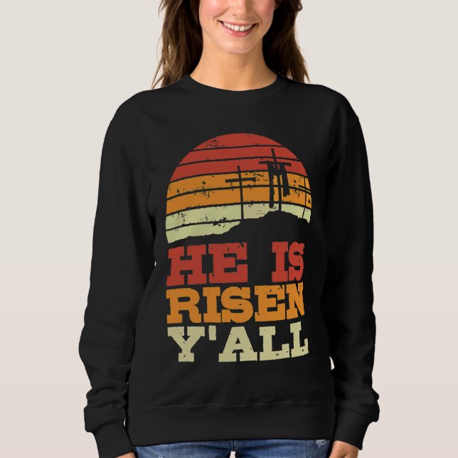 Camiseta He Is Risen Y'all Jesus Happy Easter Cross Christi (Frente)