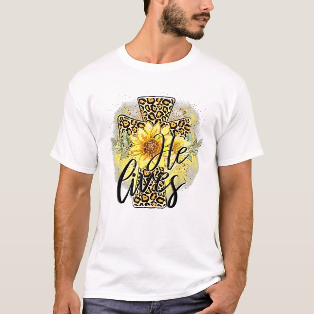 Camiseta He Lives Sunflowers Faith Jesus (Frente)