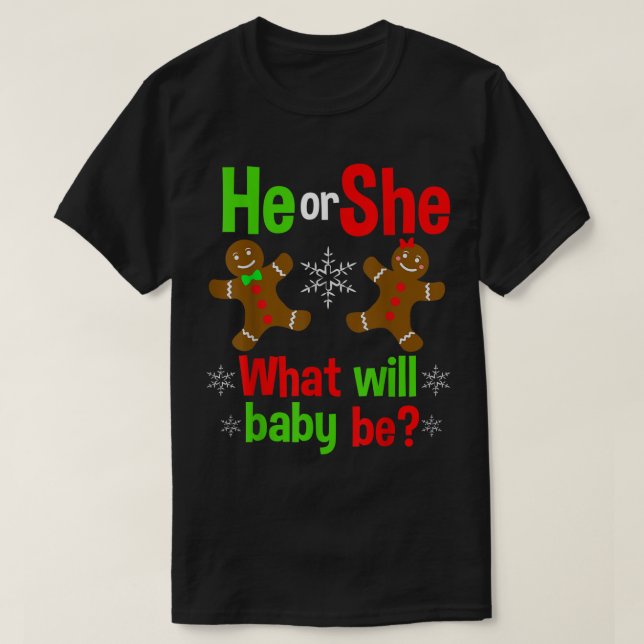 Camiseta He or She | Christmas Gender Reveal Design (Frente do Design)