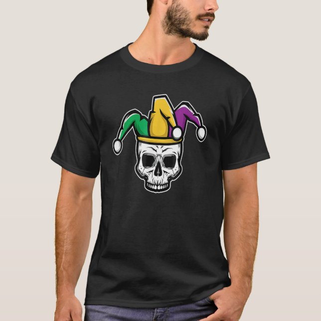 Camiseta Head Skull Jester Hat T Shirt Mardi Gras Gifts Fes (Frente)