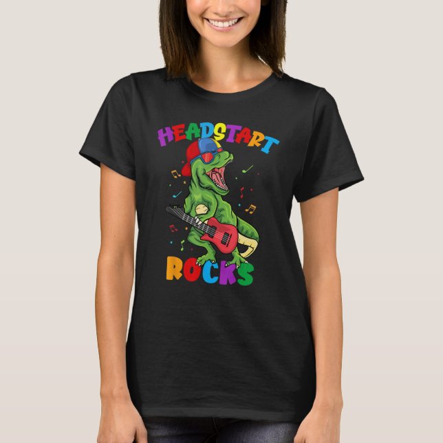 Camiseta Headstart Rocks T-Rex Dinossauros De Volta À Escol (Frente)