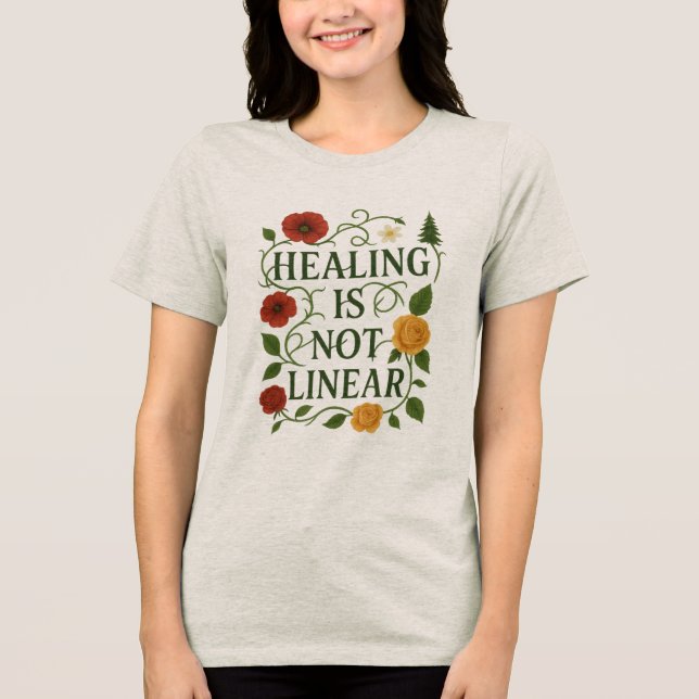 Camiseta Healing Is Not Linear – Botanical Self-Growth Tee (Frente)