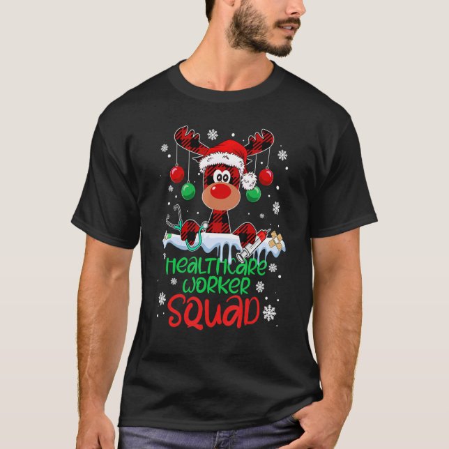 Camiseta Healthcare Worker Squad Reindeer Christmas Pajamas (Frente)