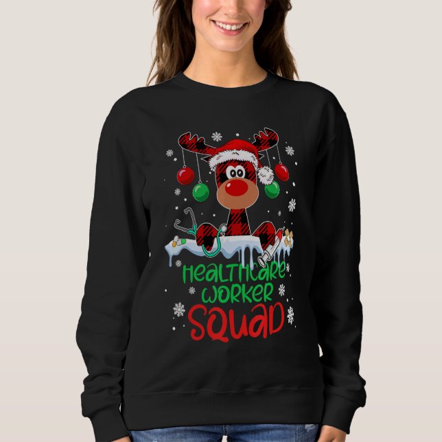 Camiseta Healthcare Worker Squad Reindeer Christmas Pajamas (Frente)