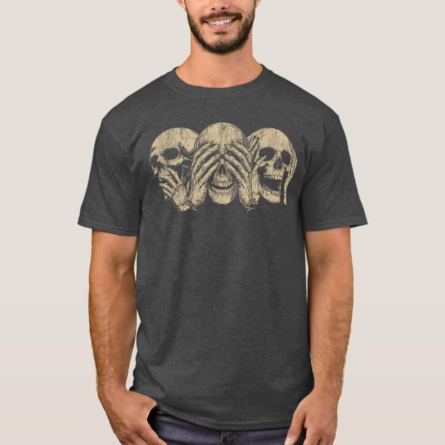 Camiseta Hear No Evil Skulls Dark Gothic Macabre Horror Hal (Frente)