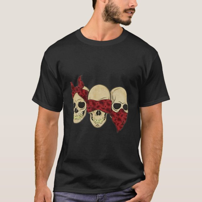 Camiseta Hear See Speak No Evil Skull Heads (Frente)
