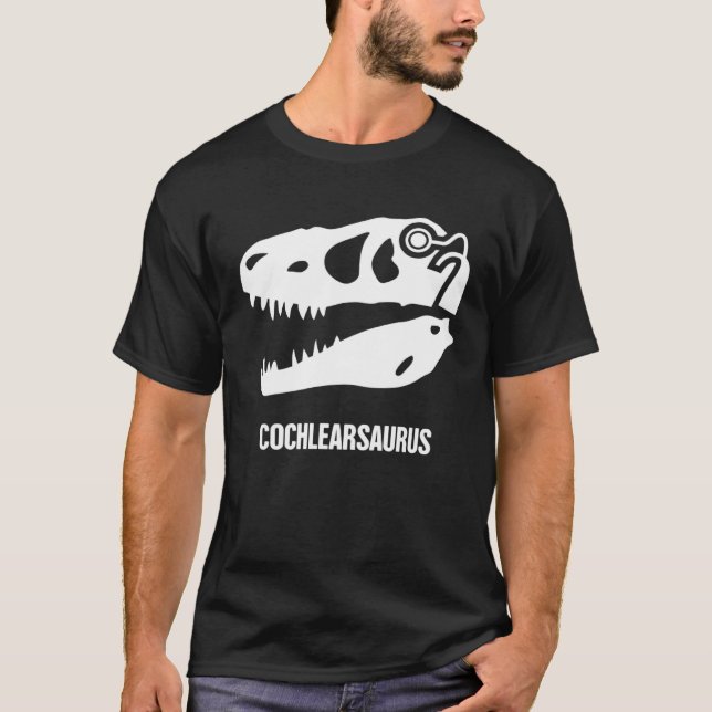Camiseta Hearing Loss Awareness  Dinosaur Cochlear Implant (Frente)