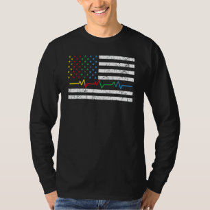 Camiseta Heart Beat American Flag Rainbow Colors Gay Lesbia